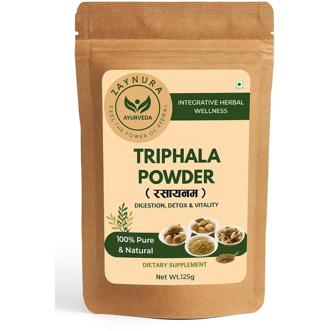 ZAYNURA AYURVEDA Triphala Powder | 100% Pure & Natural Herbal Supplement | Supports Digestion, Detox, Weight Balance & Immunity | Rich in Antioxidants (125g)*