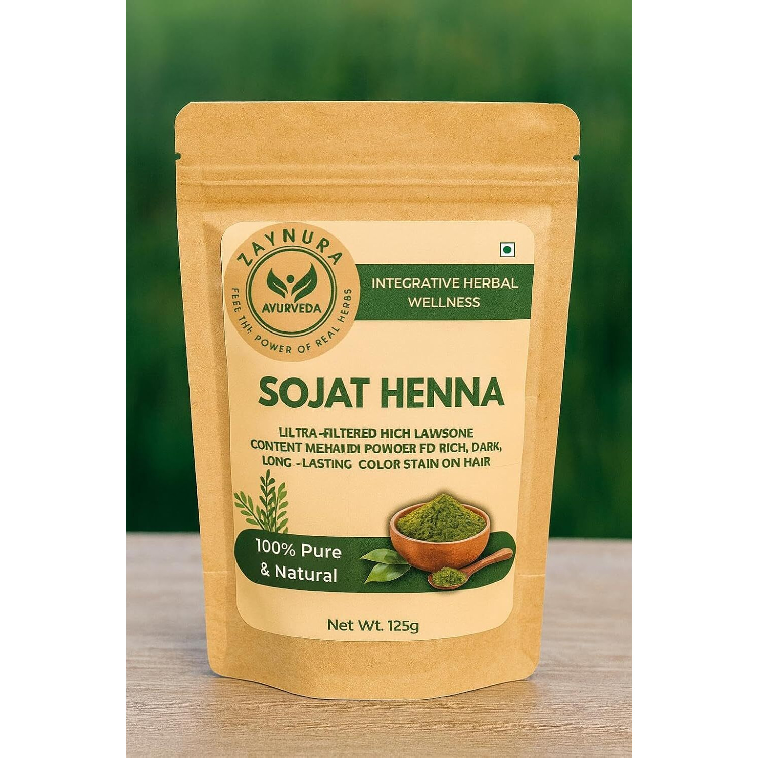 ZAYNURA AYURVEDA Sojat Henna Powder | 100% Pure & Natural Mehandi | Ultra-Filtered High Lawsone Content for Rich, Dark & Long-Lasting Hair Color | Chemical-Free Herbal Hair Care | 125g