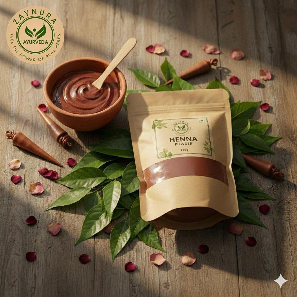 ZAYNURA AYURVEDA Sojat Henna Powder | 100% Pure & Natural Mehandi | Ultra-Filtered High Lawsone Content for Rich, Dark & Long-Lasting Hair Color | Chemical-Free Herbal Hair Care | 125g