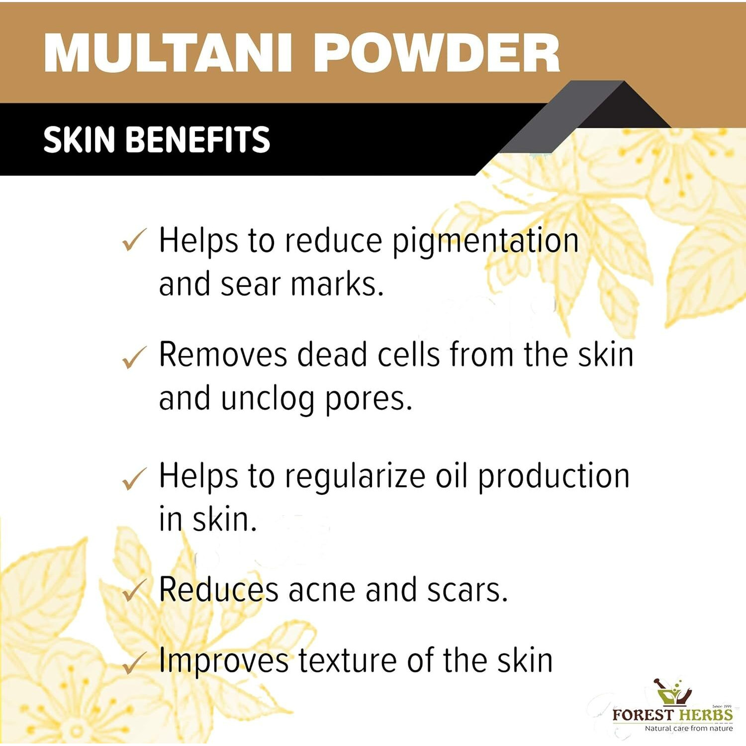 The Forest Herbs Natural Care From Nature 100% Pure Multani Mitti Powder for Face Pack (200G) for Exfoliating Soothing Nourishing Face, Skin & Hair