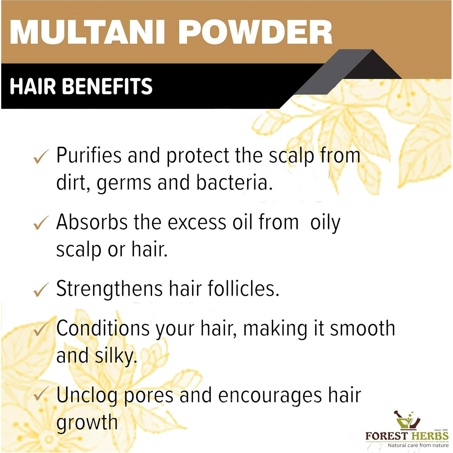 The Forest Herbs Natural Care From Nature 100% Pure Multani Mitti Powder for Face Pack (200G) for Exfoliating Soothing Nourishing Face, Skin & Hair