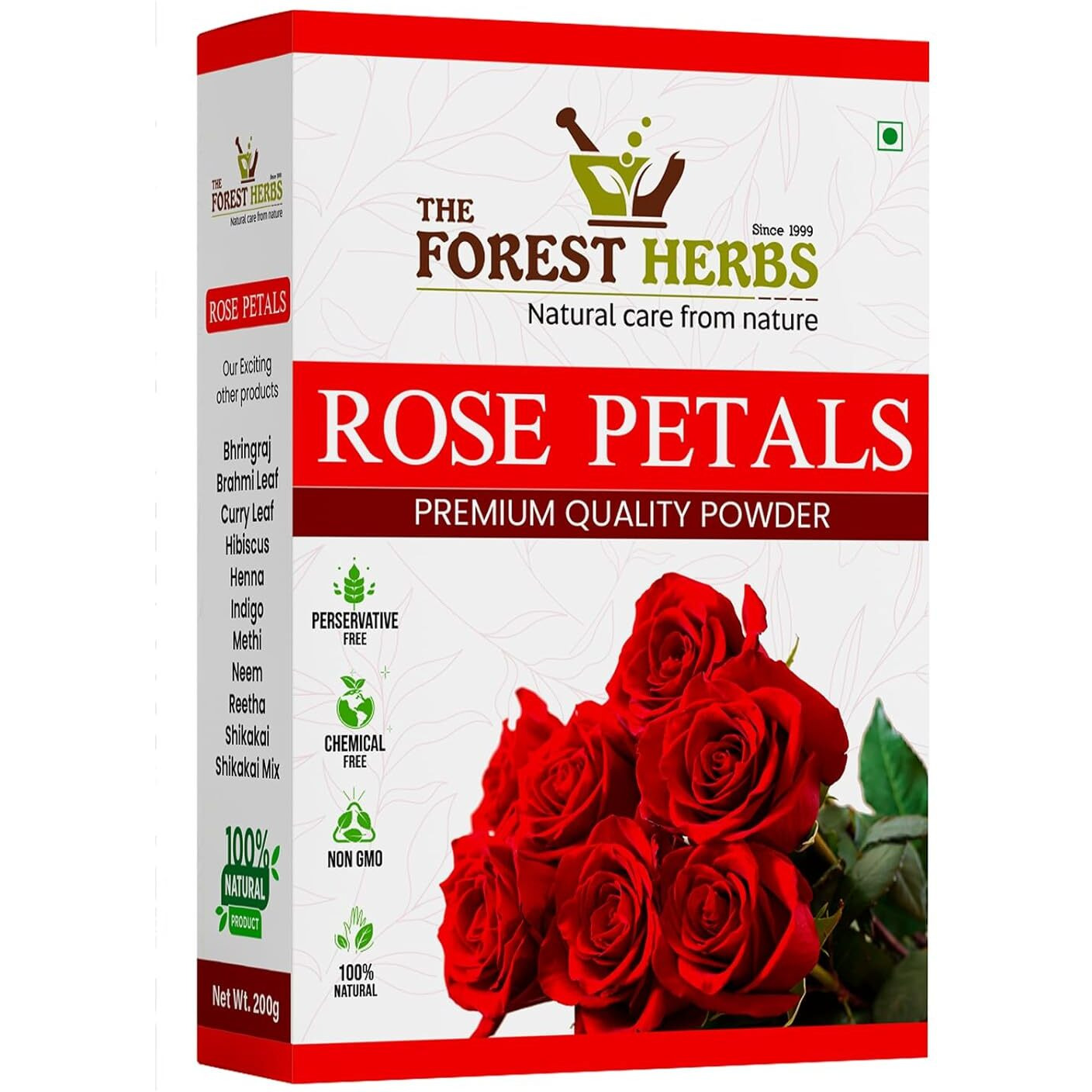 The Forest Herbs Natural Care From Nature Rose Petal Powder - 100g | Antioxidant Support To Revitalize Skin Health | 100% Pure & Natural | Rose Powder for Face Mask, Tanning & Glowing Skin
