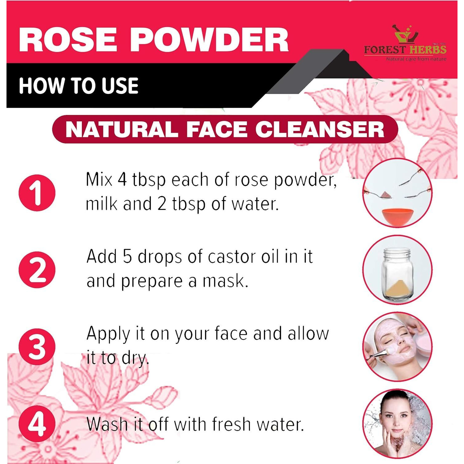 The Forest Herbs Natural Care From Nature Rose Petal Powder - 100g | Antioxidant Support To Revitalize Skin Health | 100% Pure & Natural | Rose Powder for Face Mask, Tanning & Glowing Skin