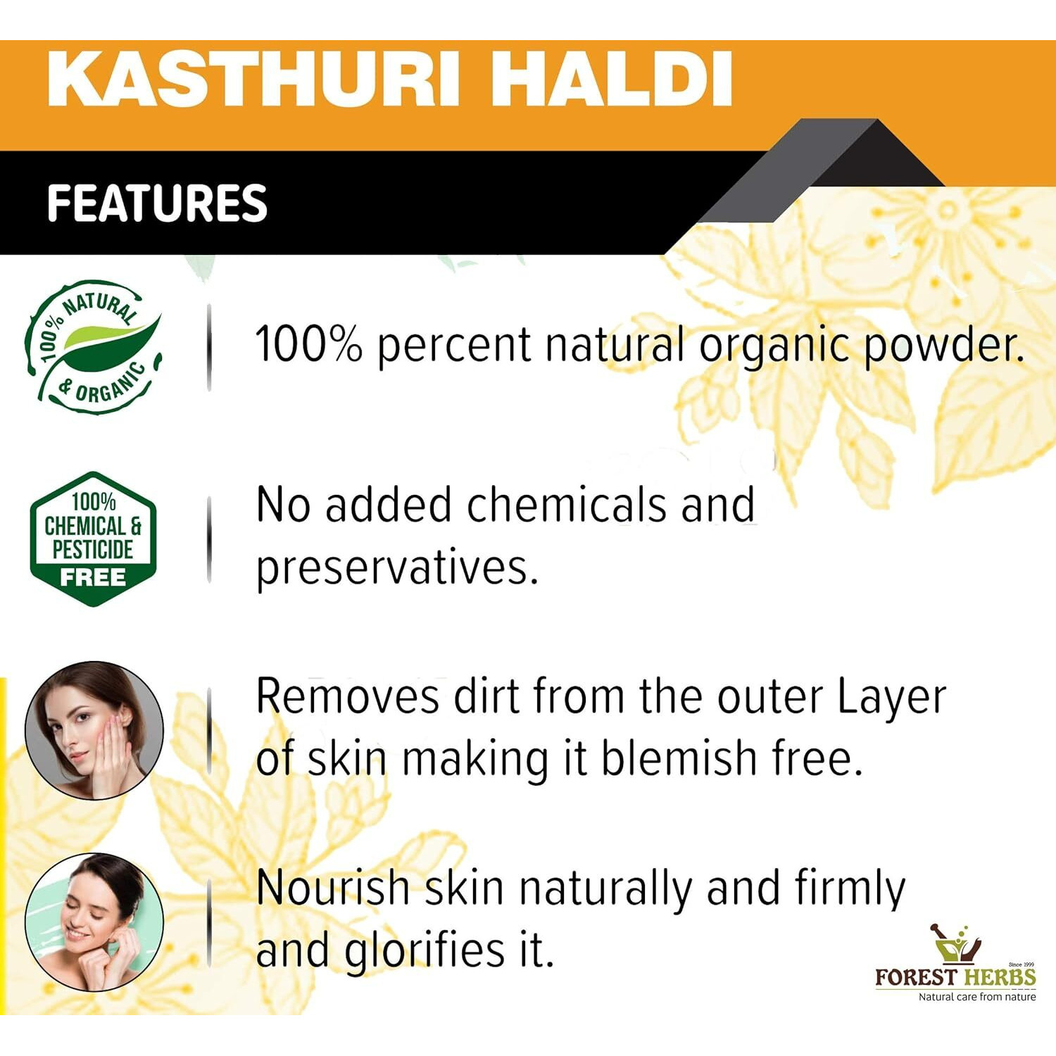 The Forest Herbs Natural Care From Nature Kasturi Haldi Powder (100 grams) | Wild turmeric powder for glowing skin | Kasturi Manjal for All Skin types | 100% Natural, Chemical-free, Perseverative-free
