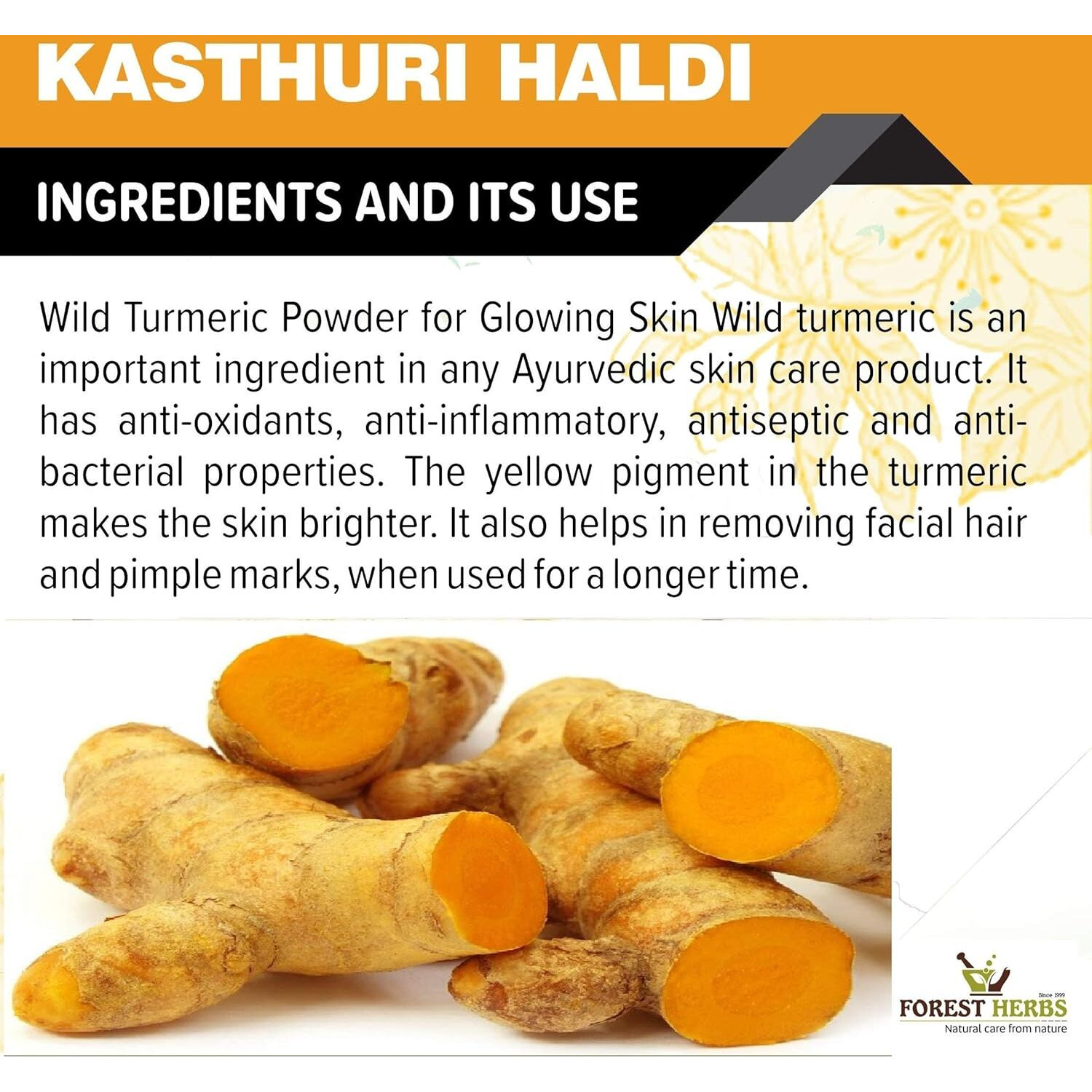 The Forest Herbs Natural Care From Nature Kasturi Haldi Powder (100 grams) | Wild turmeric powder for glowing skin | Kasturi Manjal for All Skin types | 100% Natural, Chemical-free, Perseverative-free