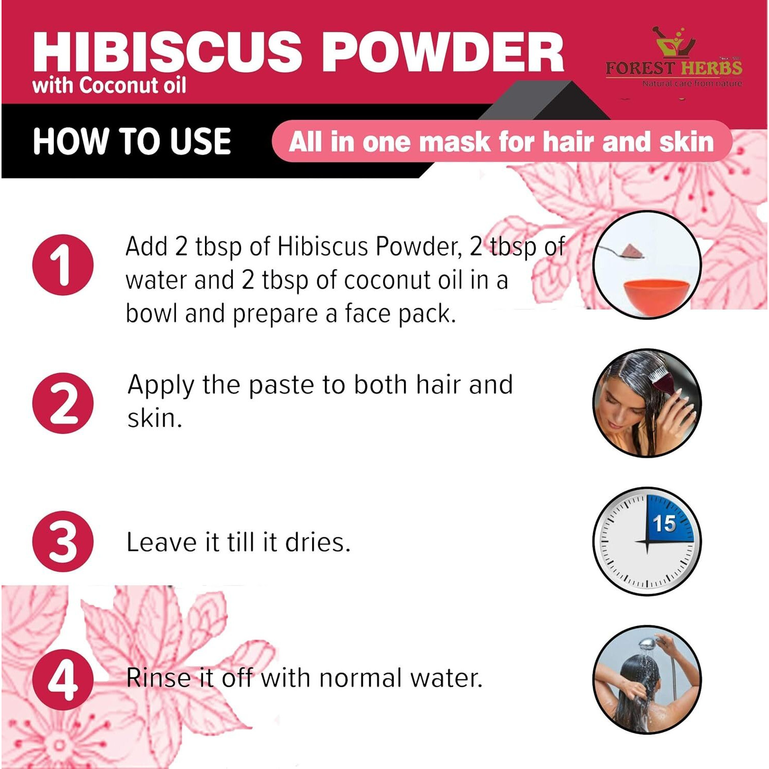 The Forest Herbs Natural Care From Nature Hibiscus Flower Powder 200g (Pack Of 1) | Ideal for Hair pack, Face pack, Eating, and Hibiscus tea | Gudhal Ka Phool Powder | 100% Pure and Natural, No Preservatives