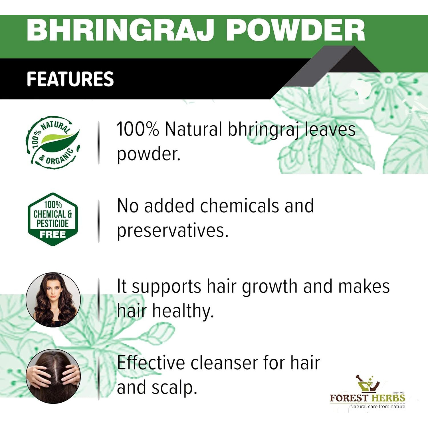 The Forest Herbs Natural Care From Nature Bhringraj Powder for Hair Growth - 200Gms | Good for Hair Pack, Hair Oil | Preservative Free, 1 Count