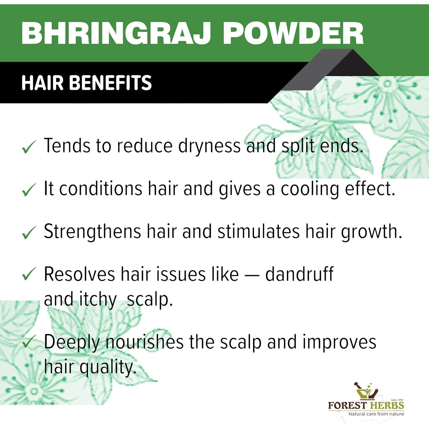 The Forest Herbs Natural Care From Nature Bhringraj Powder for Hair Growth - 200Gms | Good for Hair Pack, Hair Oil | Preservative Free, 1 Count