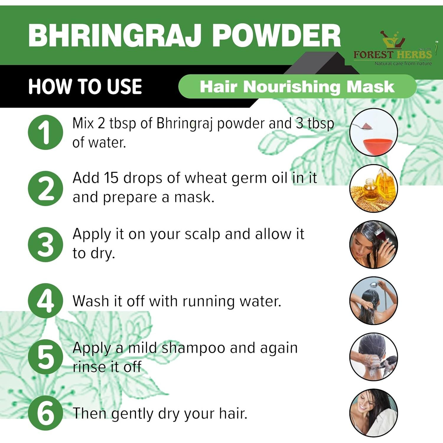 The Forest Herbs Natural Care From Nature Bhringraj Powder for Hair Growth - 200Gms | Good for Hair Pack, Hair Oil | Preservative Free, 1 Count