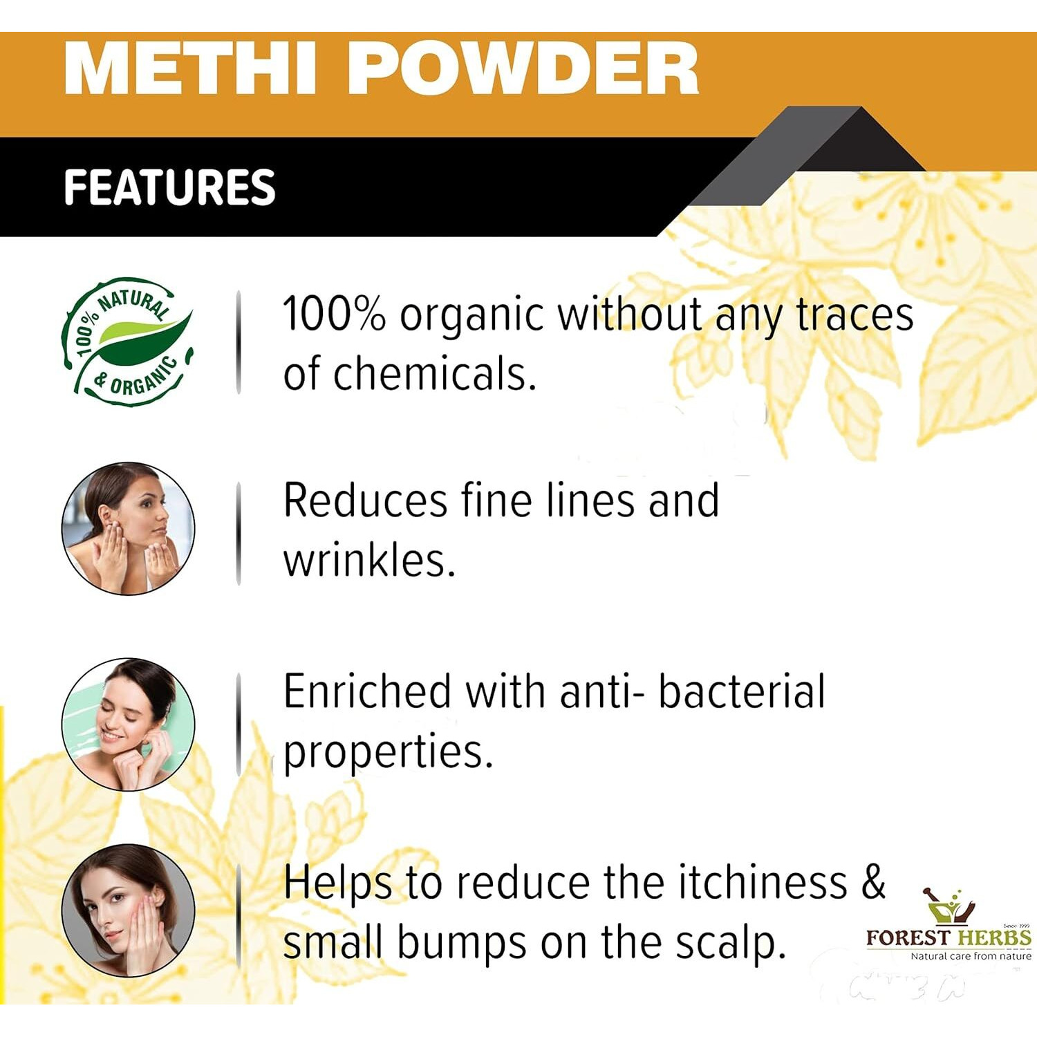 The Forest Herbs Natural Care From Nature Methi Dana Seeds Powder (Fenugreek) 200g For Eating, Hair Growth and Skin Care