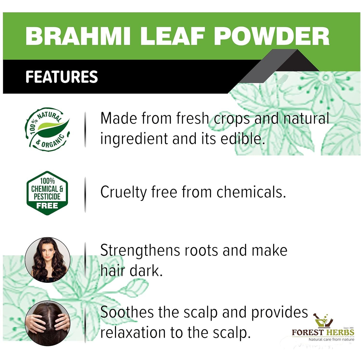 The Forest Herbs Natural Care From Nature Brahmi Powder 200 Grams For Hair Growth | 100% Natural, No Preservative, All Hair Type