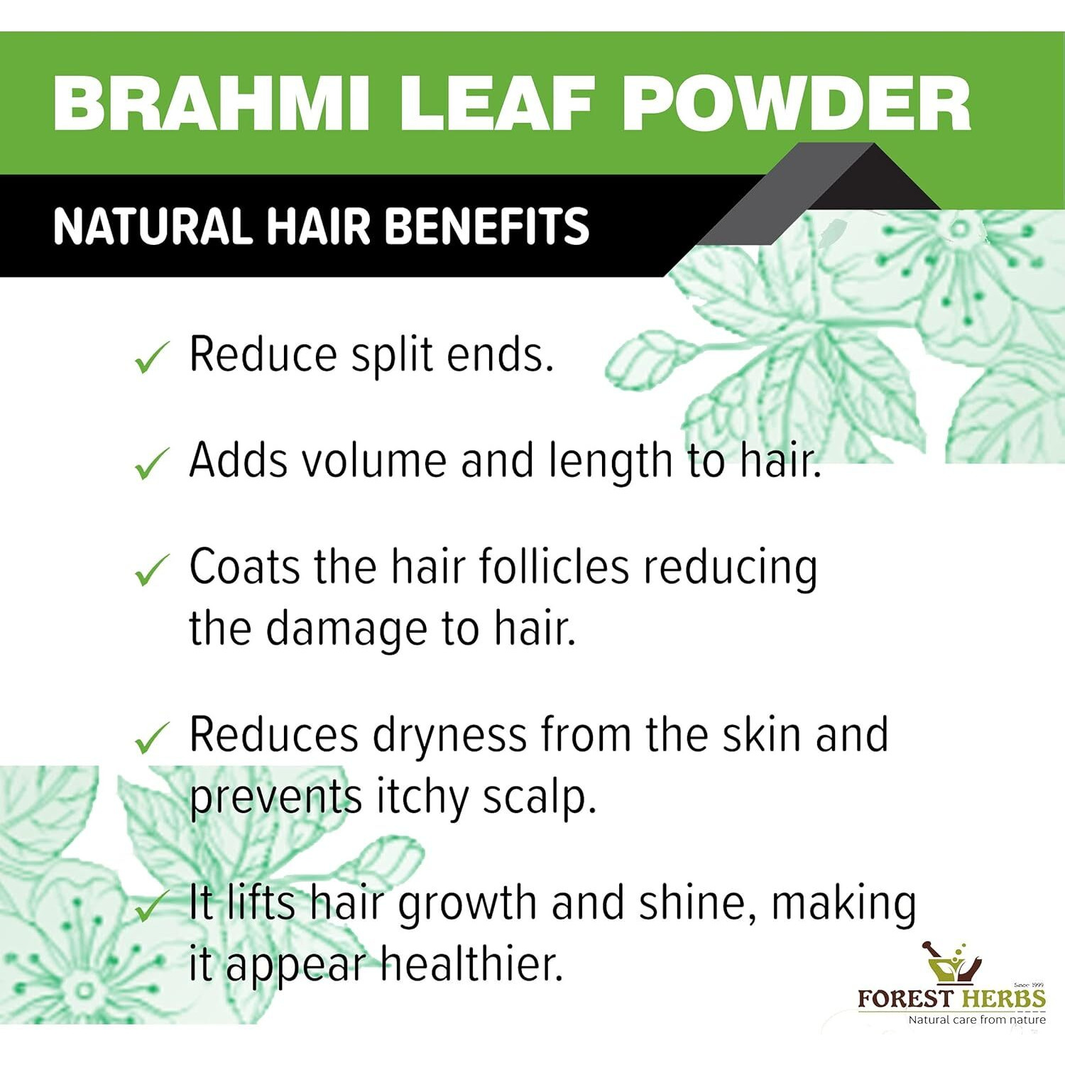 The Forest Herbs Natural Care From Nature Brahmi Powder 200 Grams For Hair Growth | 100% Natural, No Preservative, All Hair Type