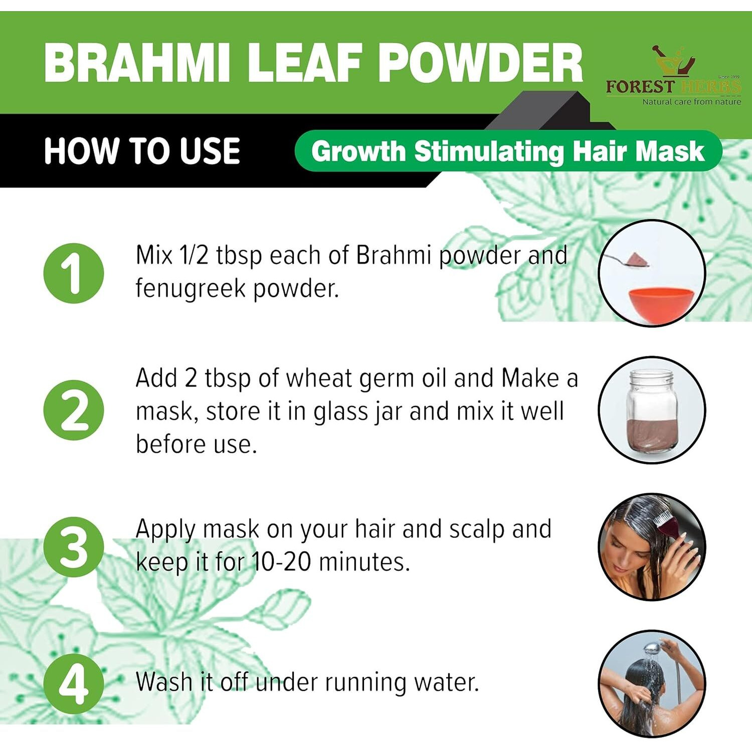 The Forest Herbs Natural Care From Nature Brahmi Powder 200 Grams For Hair Growth | 100% Natural, No Preservative, All Hair Type