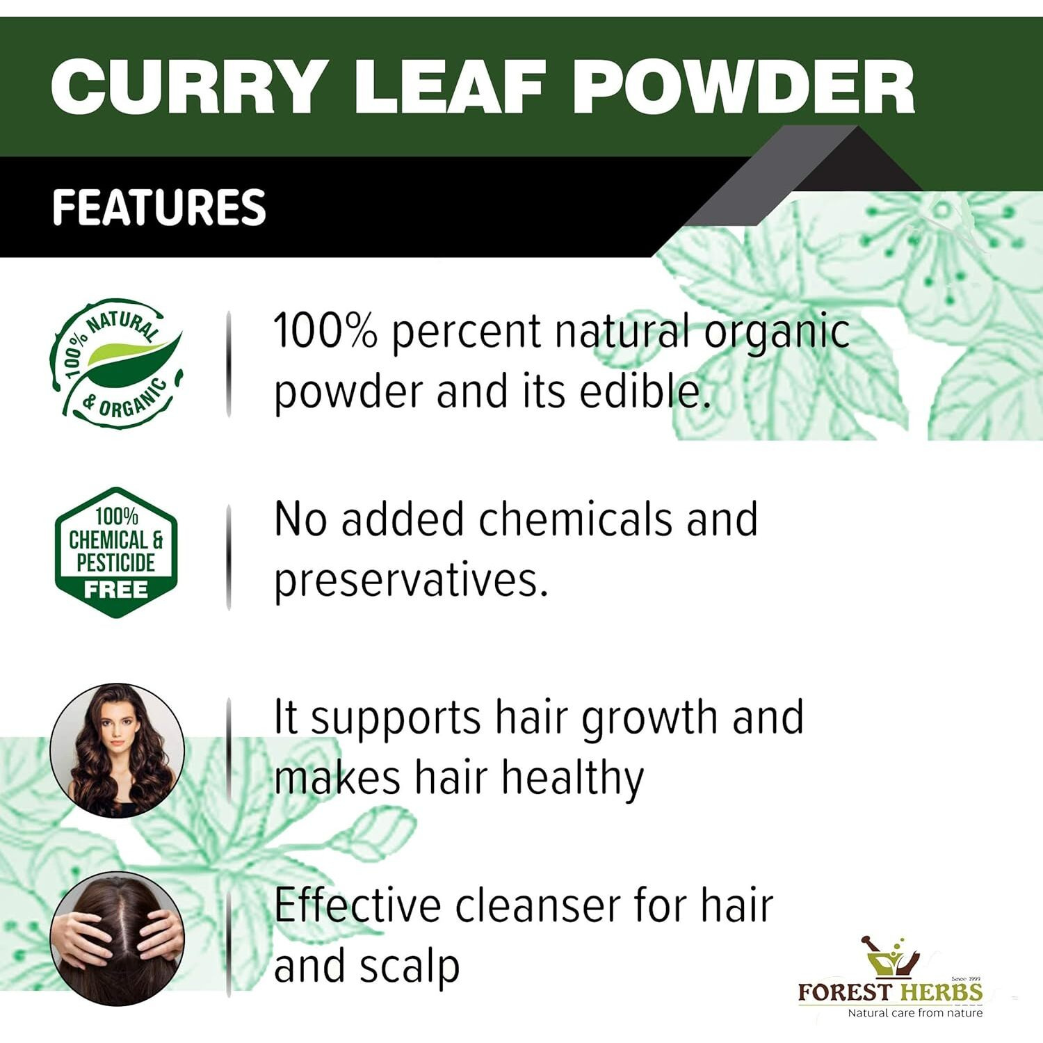 The Forest Herbs Natural Care From Nature 100% Curry Leaves Powder 200Gms (Sun Dried & Stemless) for Strong and Shiny Hair Growth