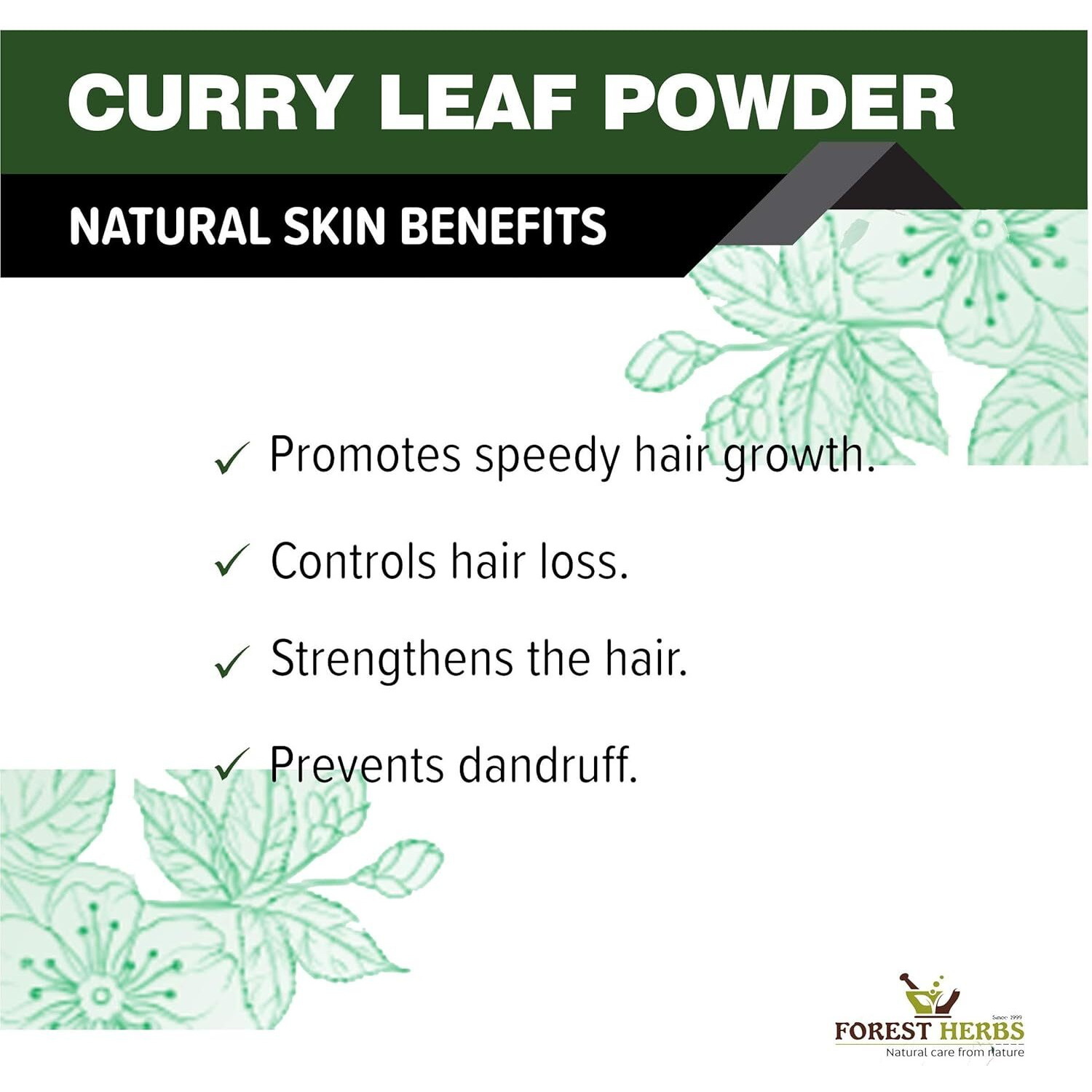 The Forest Herbs Natural Care From Nature 100% Curry Leaves Powder 200Gms (Sun Dried & Stemless) for Strong and Shiny Hair Growth