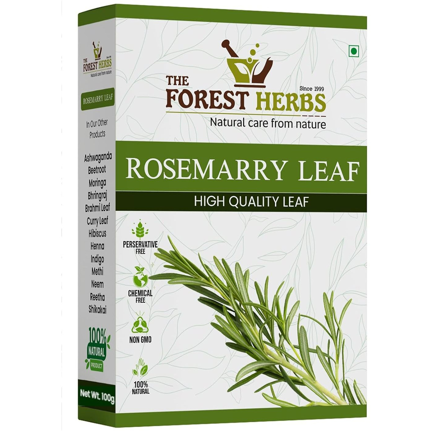 The Forest Herbs Natural Care From Nature Rosemary leaves for Hair growth 100 grams | 100% Natural, Preservative free | Dried rosemary leaves | Suitable for Rosemary water and Rosemarry oil preparation