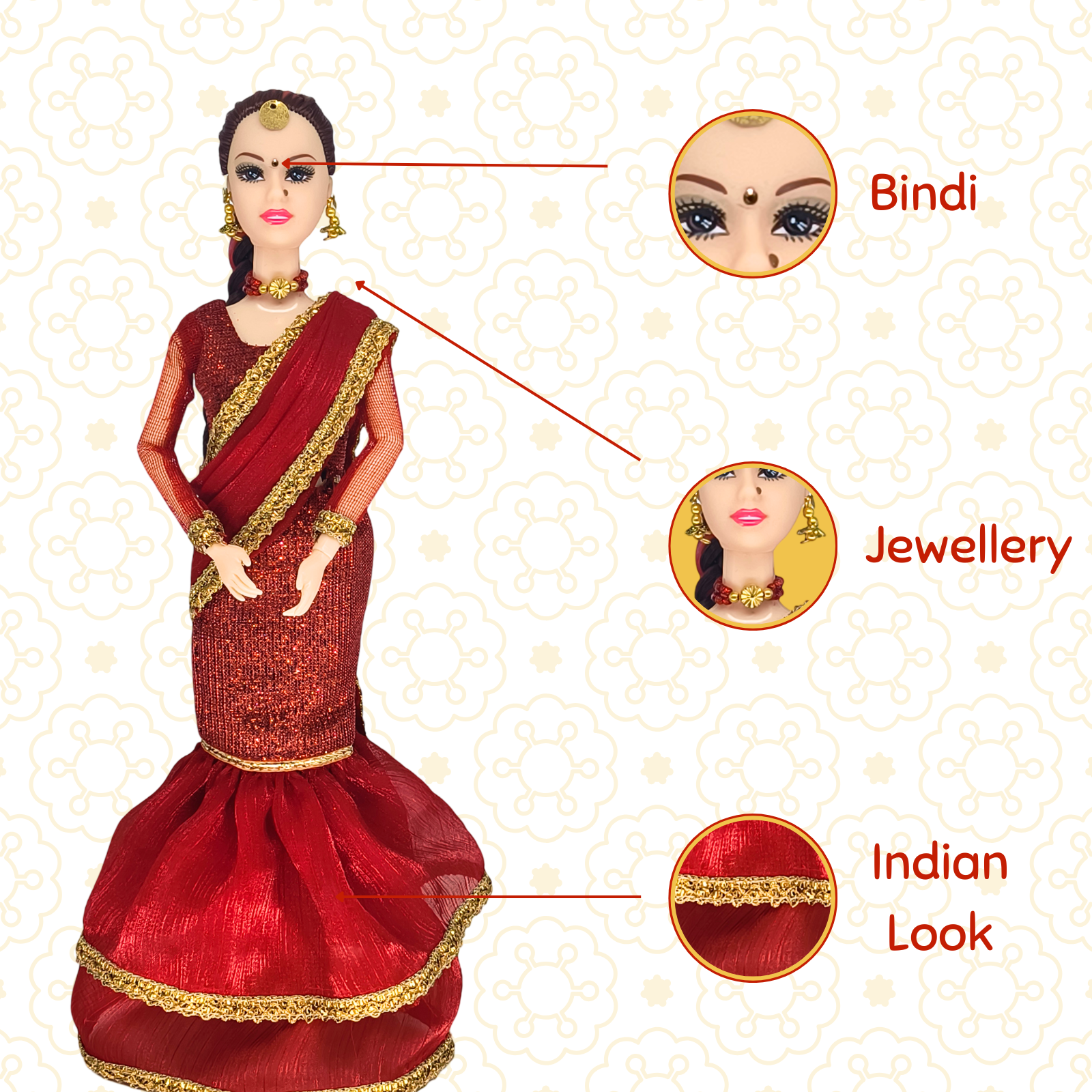 Indian Doll Navya in Stylish Red saree