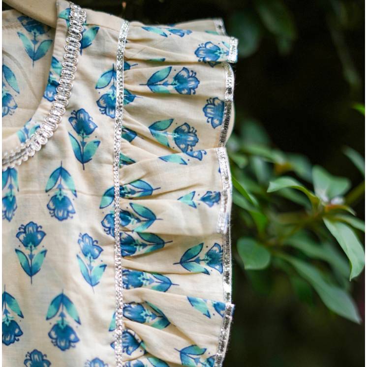 Veraa Cotton frill sleeves palazzo set-White