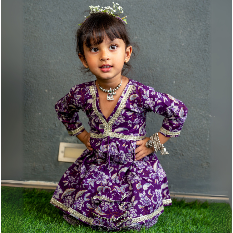 Veraa Cotton printed Afghani Alia Style Set-Violet