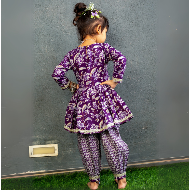 Veraa Cotton printed Afghani Alia Style Set-Violet