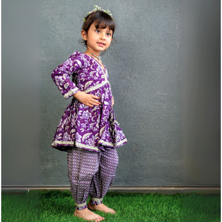 Veraa Cotton printed Afghani Alia Style Set-Violet