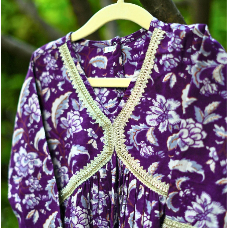 Veraa Cotton printed Afghani Alia Style Set-Violet