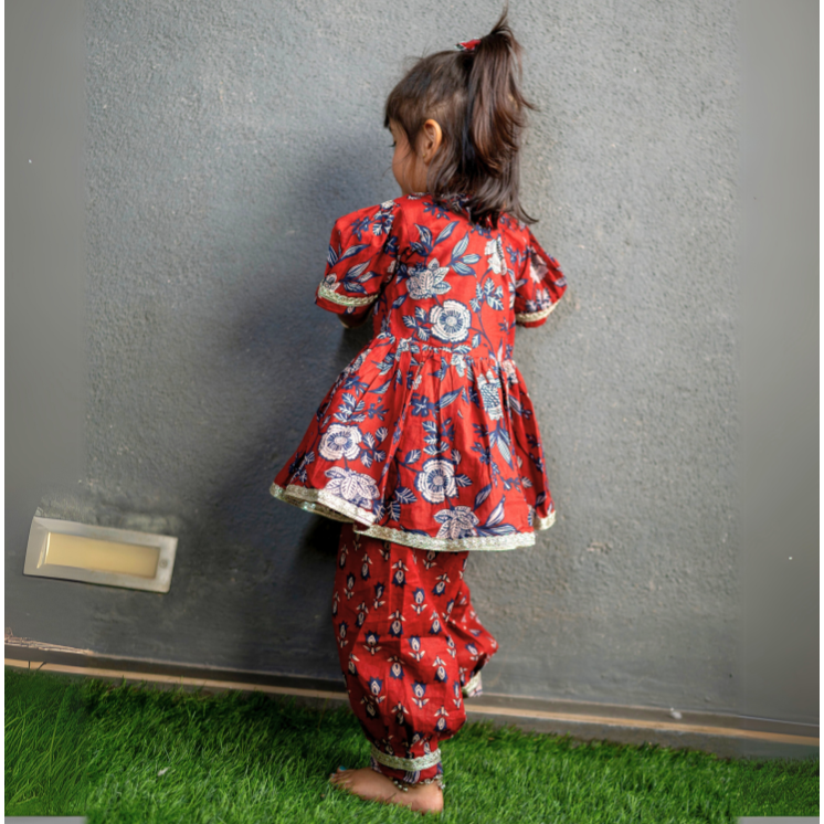 Veraa Cotton printed Afghani Set-Maroon