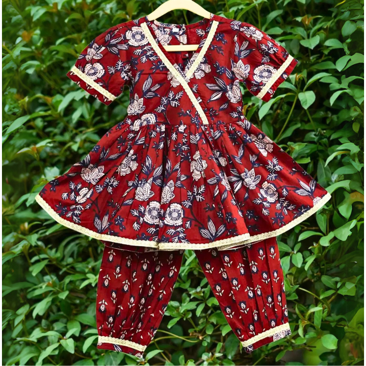 Veraa Cotton printed Afghani Set-Maroon