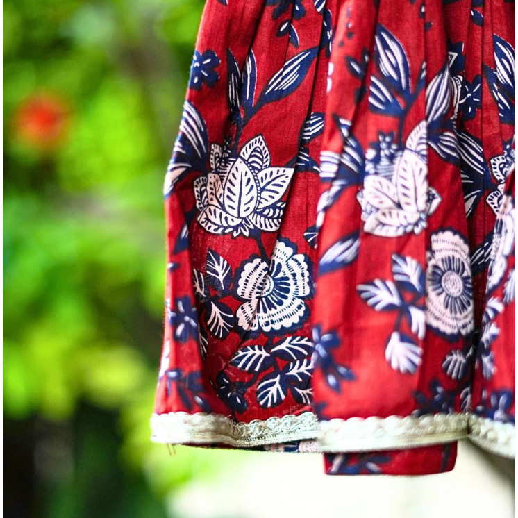 Veraa Cotton printed Afghani Set-Maroon