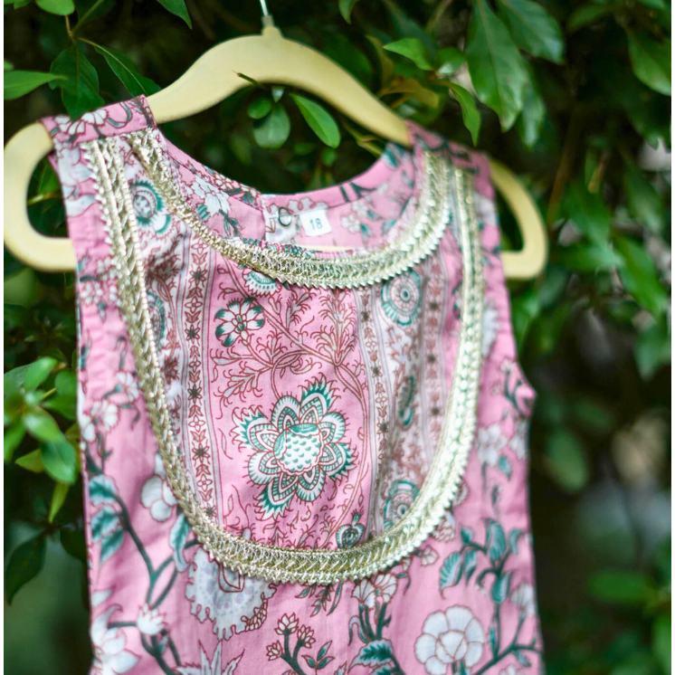 VeraA Cotton Kurta with Embroidered Sharara Pant Ethnic Set for Girls | Stylish Gotta Patti Lace Design | Perfect for Diwali and Weddings