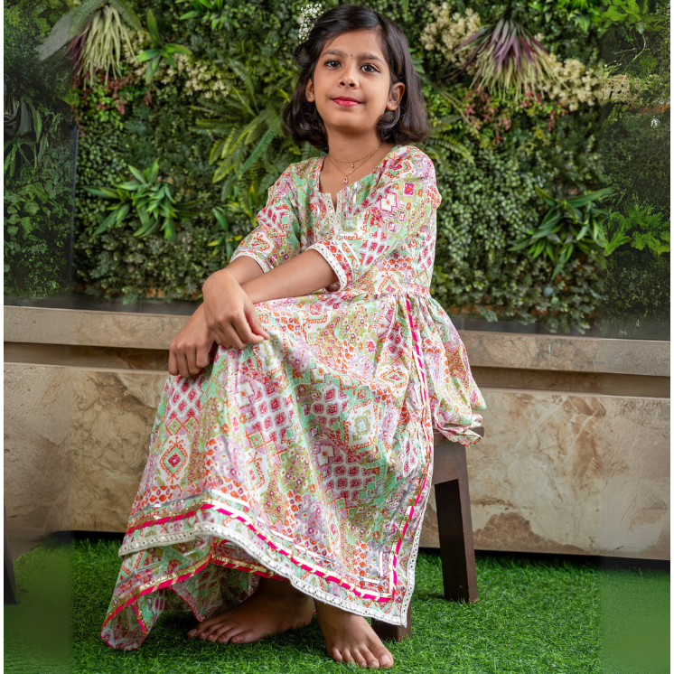 Veraa Cotton printed Sharara Set with Gotta Patti Lace design-White