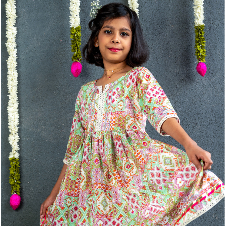 Veraa Cotton printed Sharara Set with Gotta Patti Lace design-White