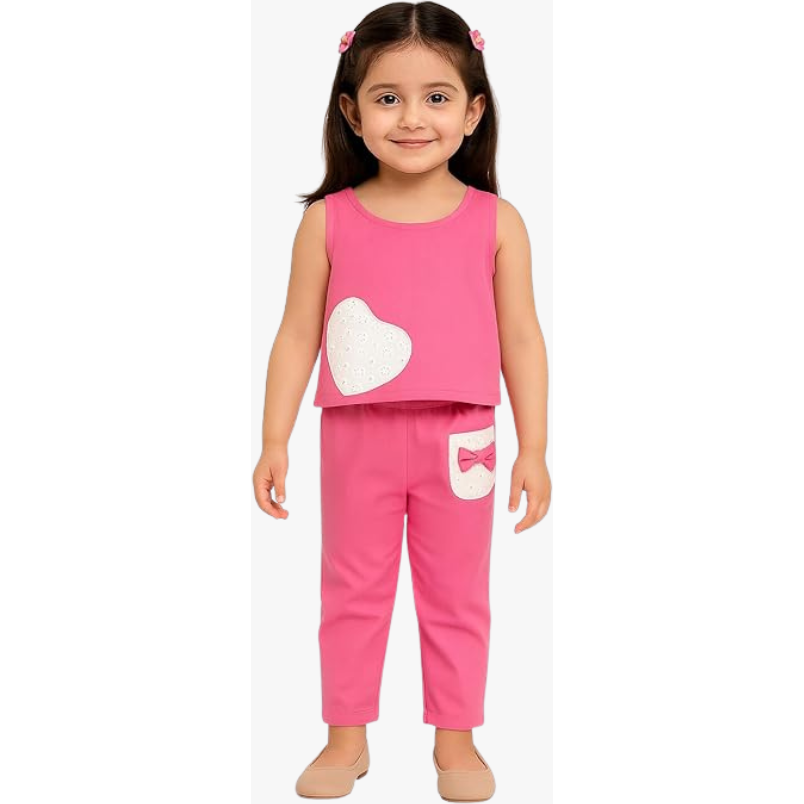 Veraa Cotton woven sleeveless Co-ord set-Pink