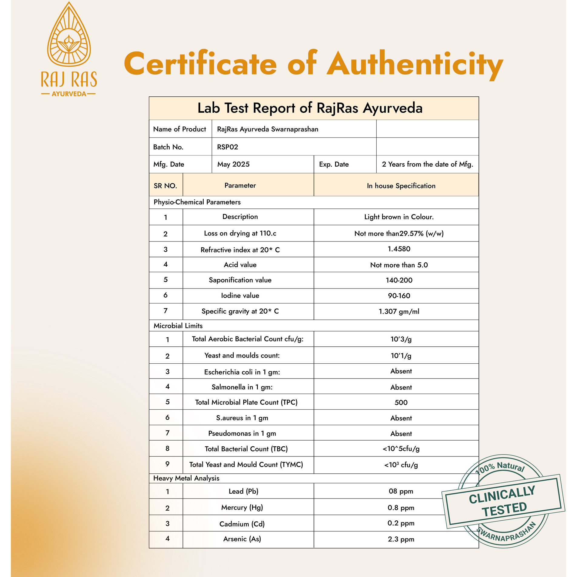 RAJRAS AYURVEDA SWARNAPRASHAN / SUVARNAPRASHAN