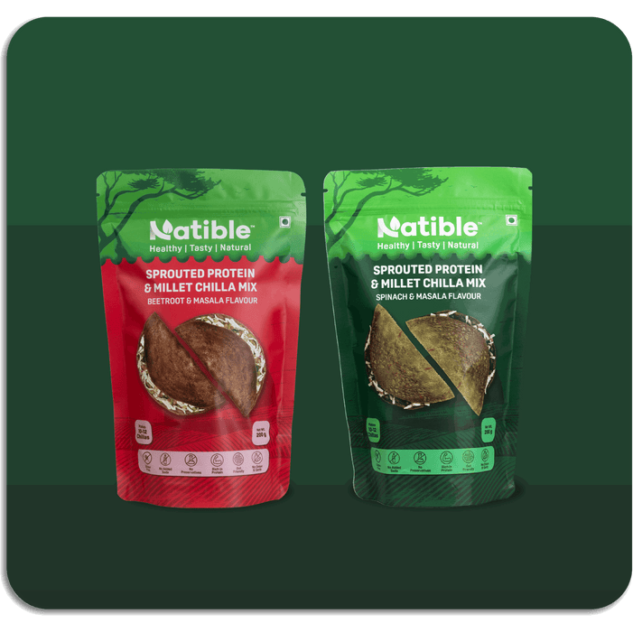Sprouted Protein and Millet Chilla Mix - Combo pack of Spinach &amp Beetroot Flavor
