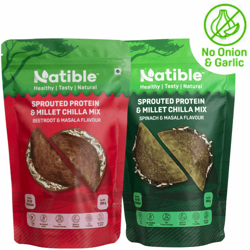 Sprouted Protein and Millet Chilla Mix - Combo pack of Spinach &amp Beetroot Flavor