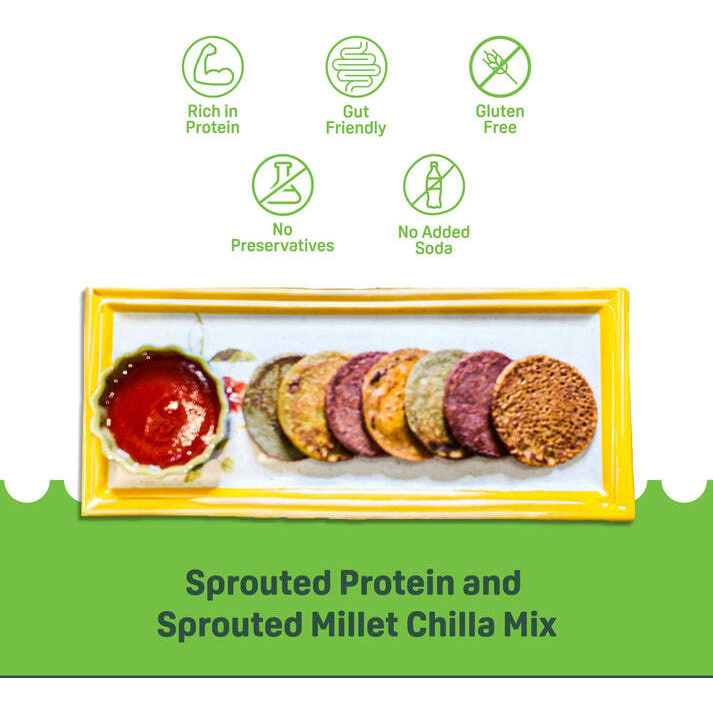 Sprouted Protein and Sprouted Millet Chilla Mix - Combo Pack of 3 (Achari, Thai Chilli &amp Peri Peri Flavour)