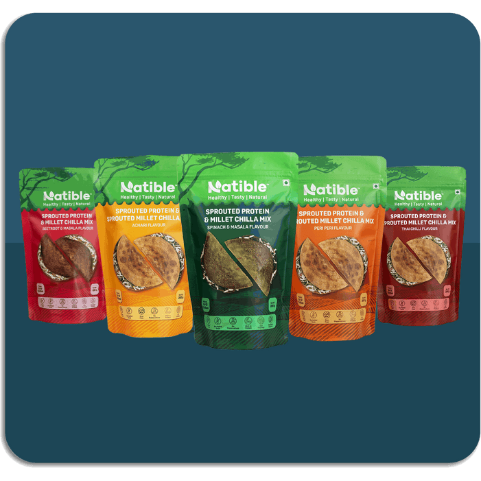 Sprouted Protein and Sprouted Millet Chilla Mix - Combo Pack of 5 (Beetroot, Spinach, Achari, Thai Chilli &amp Peri Peri Flavour)