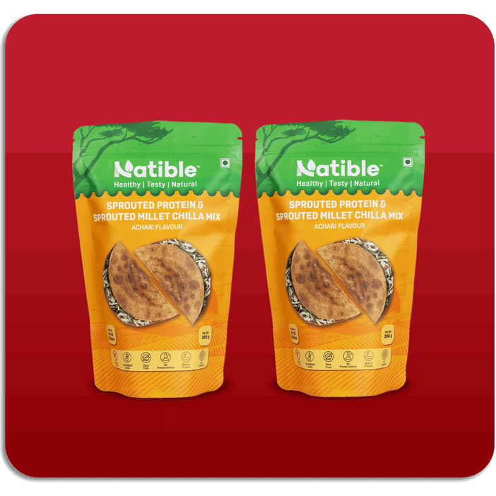 Sprouted Protein and Sprouted Millet Chilla Mix - Combo Pack of 2 (Achari Flavour)