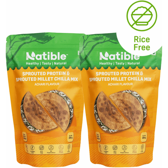 Sprouted Protein and Sprouted Millet Chilla Mix - Combo Pack of 2 (Achari Flavour)