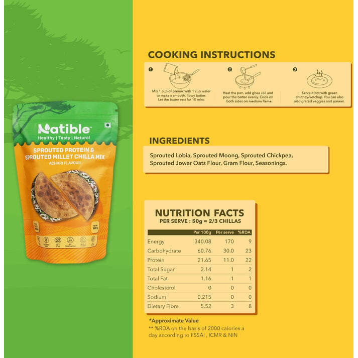 Sprouted Protein and Sprouted Millet Chilla Mix - Combo Pack of 2 (Achari Flavour)