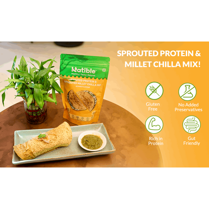 Sprouted Protein and Sprouted Millet Chilla Mix - Combo Pack of 2 (Achari Flavour)