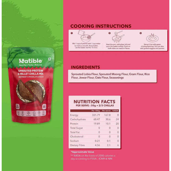 Sprouted Protein and Millet Chilla Mix Combo - Beetroot &amp Masala Flavor