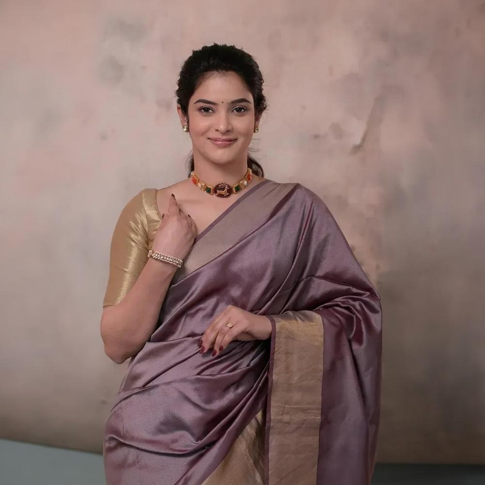 Narmaa - Wine Handwoven Pure Silk Saree With Plain Gold Zari Border