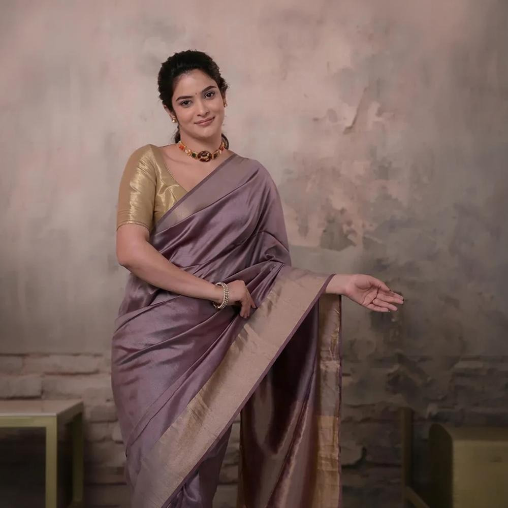 Narmaa - Wine Handwoven Pure Silk Saree With Plain Gold Zari Border