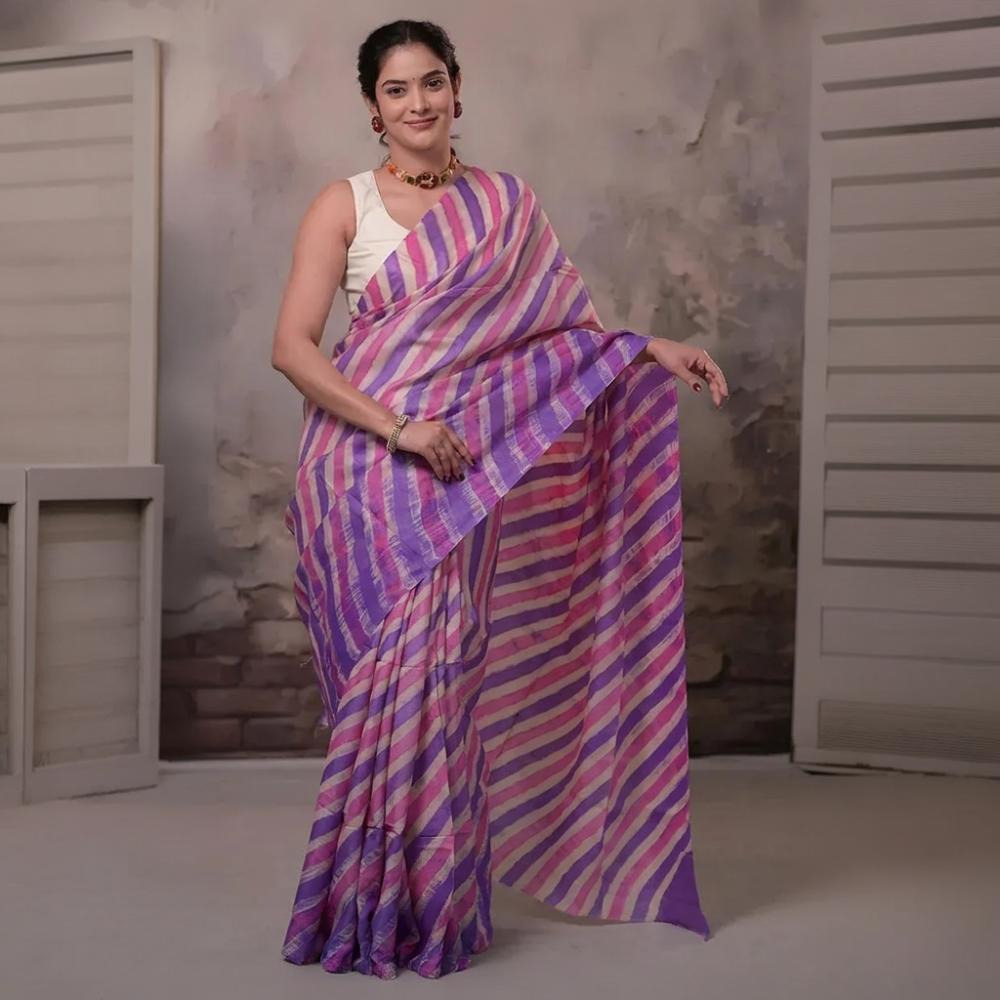 Dhanak - Lavender Leheriya Saree In Tussar Silk