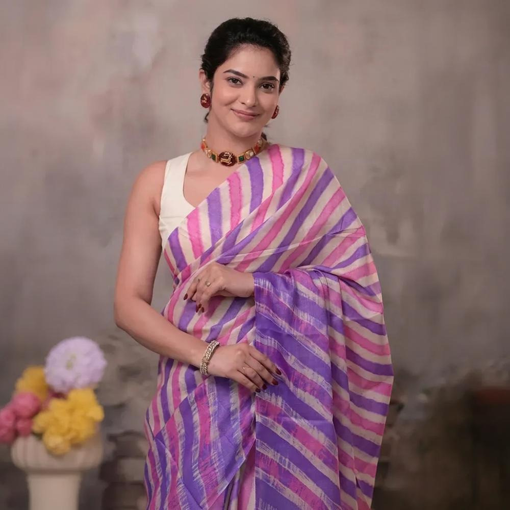 Dhanak - Lavender Leheriya Saree In Tussar Silk