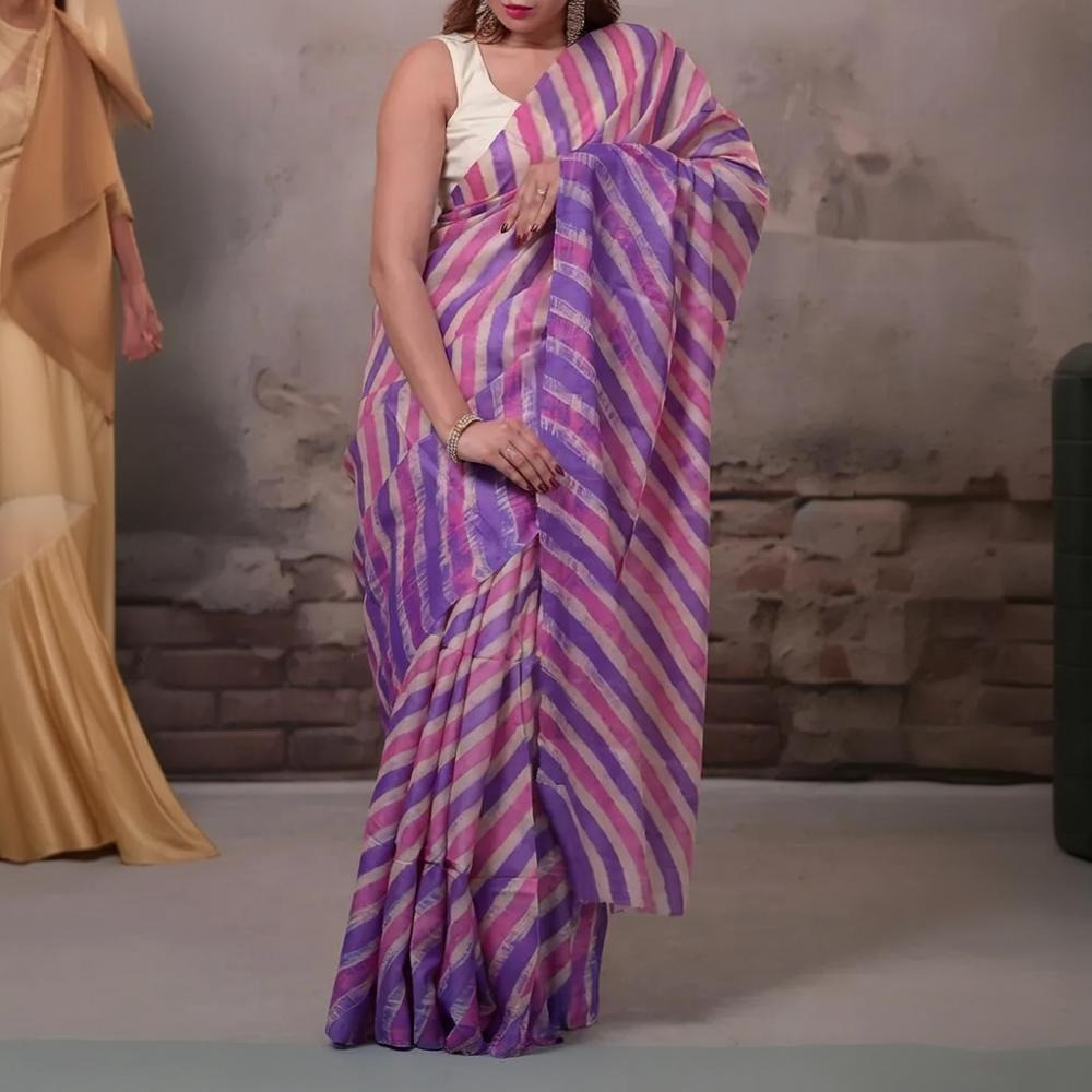 Dhanak - Lavender Leheriya Saree In Tussar Silk