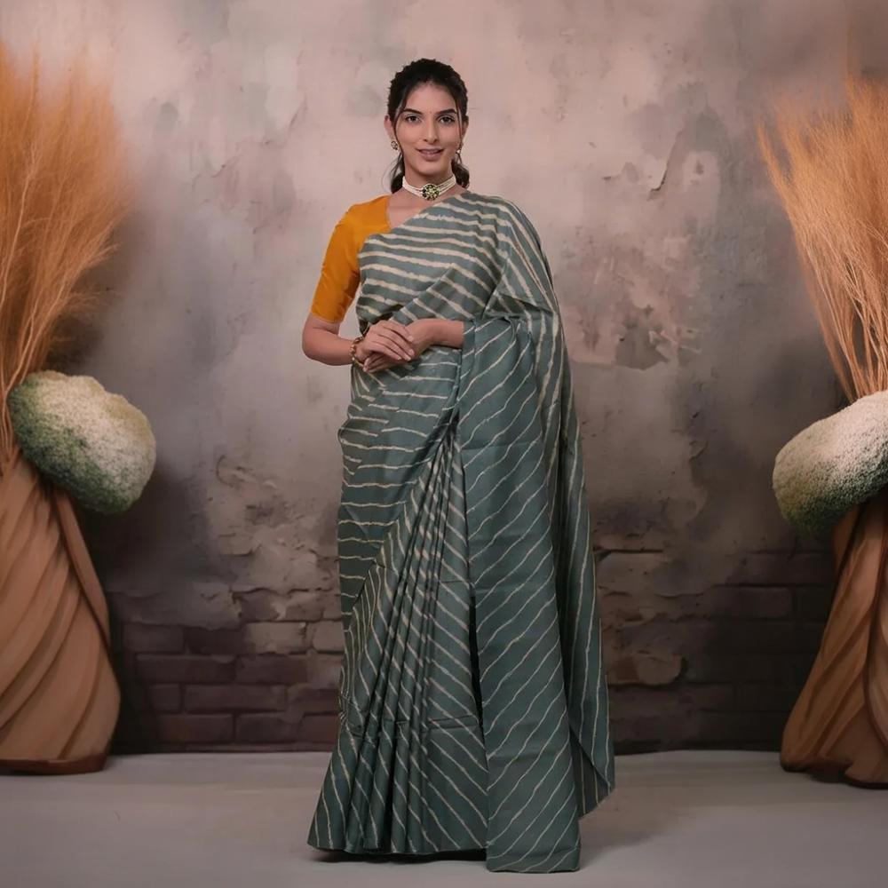 Dhanak - Grey Leheriya Saree In Tussar Silk