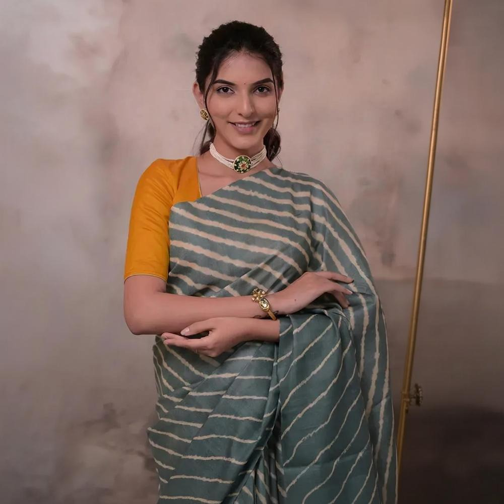 Dhanak - Grey Leheriya Saree In Tussar Silk